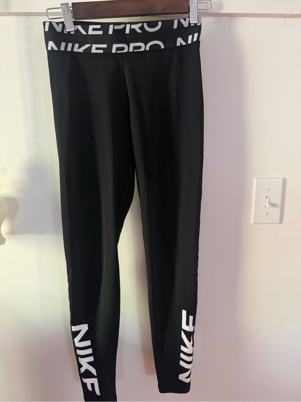 Nike Pro Black Leggings with White Branding. Wide waistband. Women’s Small.